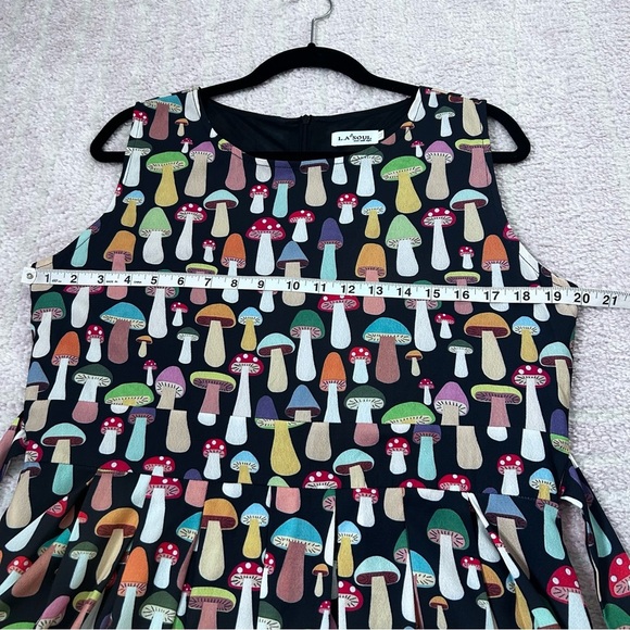 LA Soul Colorful Mushroom Print Mini Dress Pleated Skirt Size XL Cottagecore - Picture 8 of 12